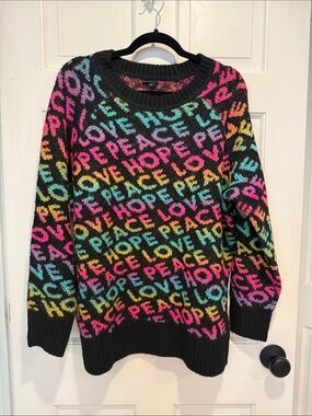 torrid nwt Black Multicolor 'Love Hope Peace' Crewneck Sweater